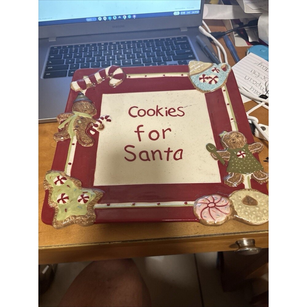 St. Nicholas Square Cookies for Santa Plate Gingerbread 10x10” Holiday Serveware